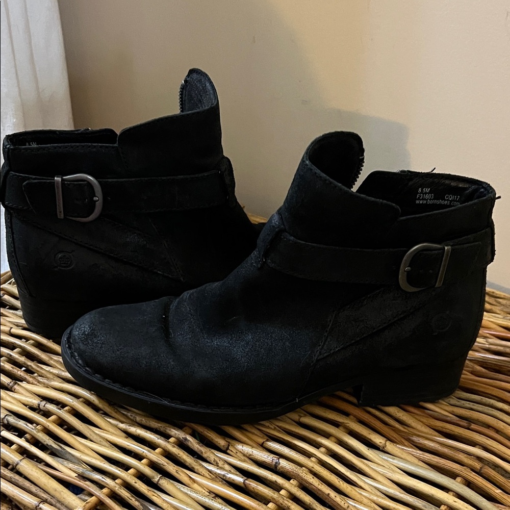 Born Black Suede Ankle Boots with Buckle